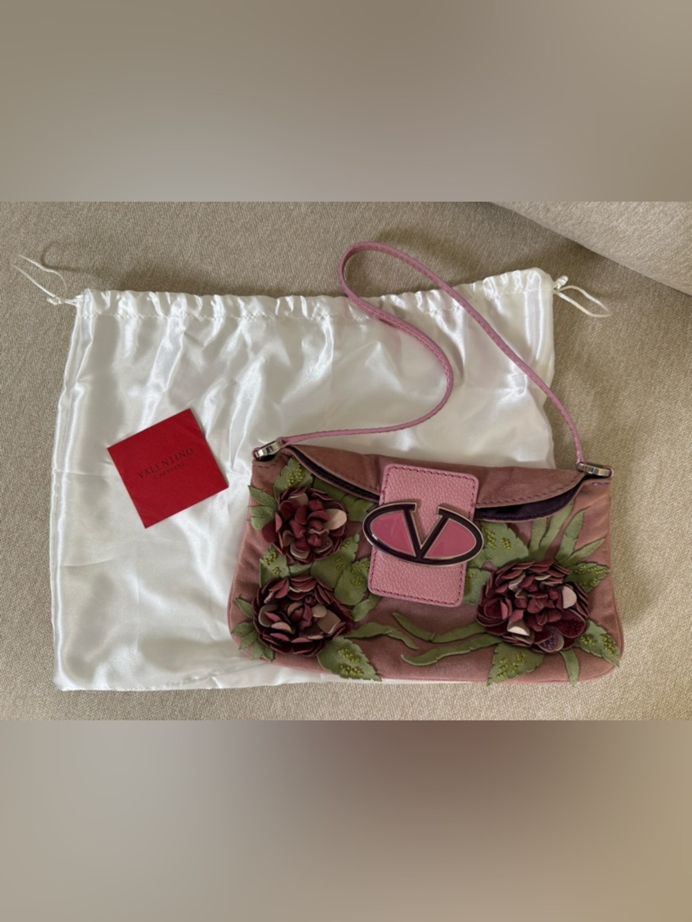 Suede Floral Baguette Shoulder Bag